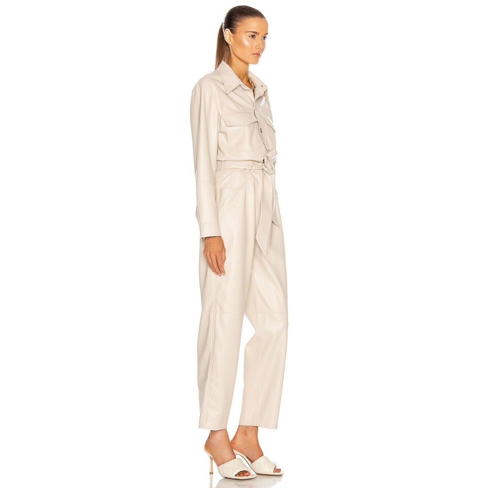 Nanushka Women's Ashton Jumpsuit Vegan Leather Creme Size Medium - Picture 2 of 7